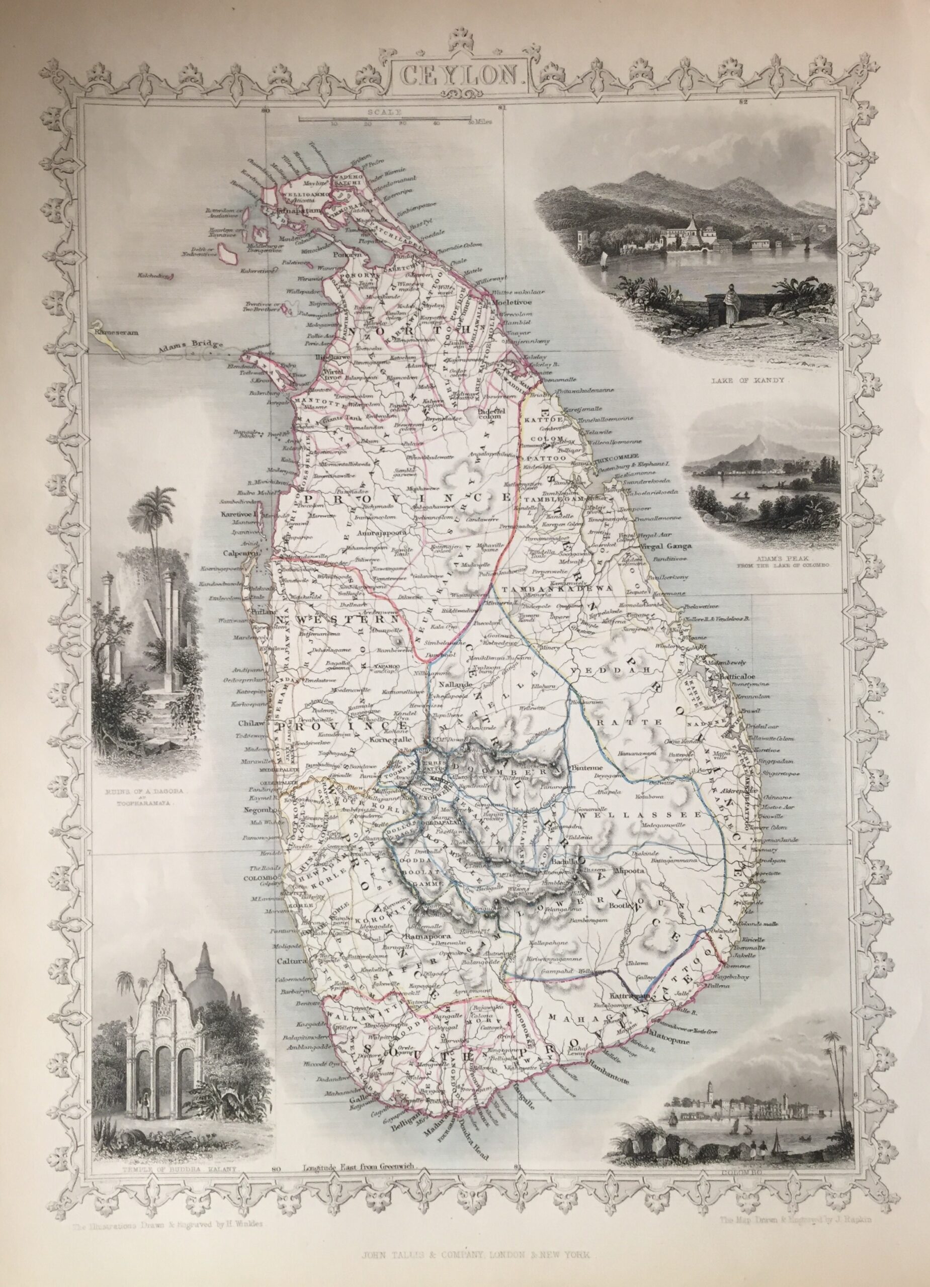 Antique Map Ceylon By Tallis C 1850