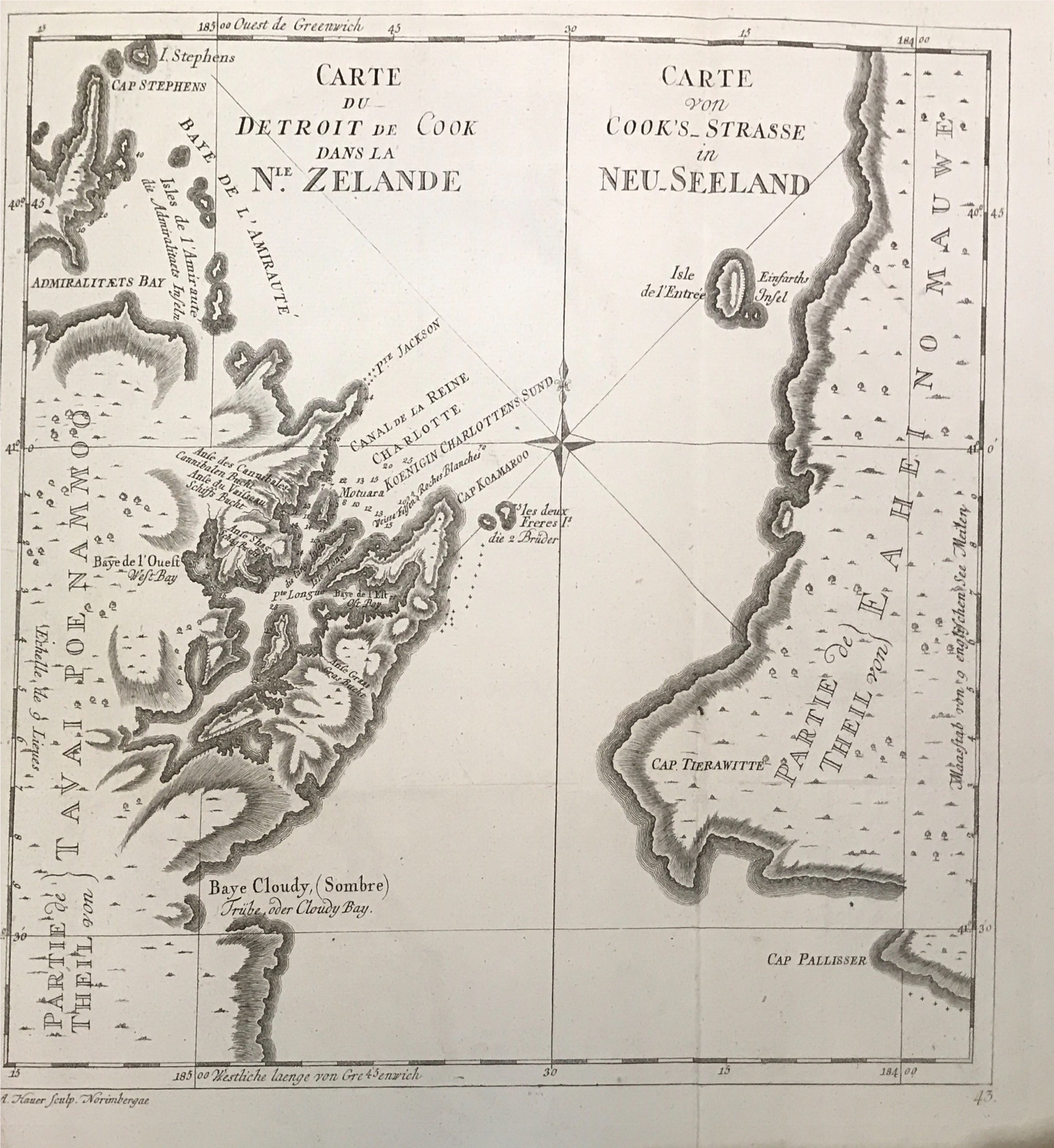 New Zealand map by Captain James Cook (1774)