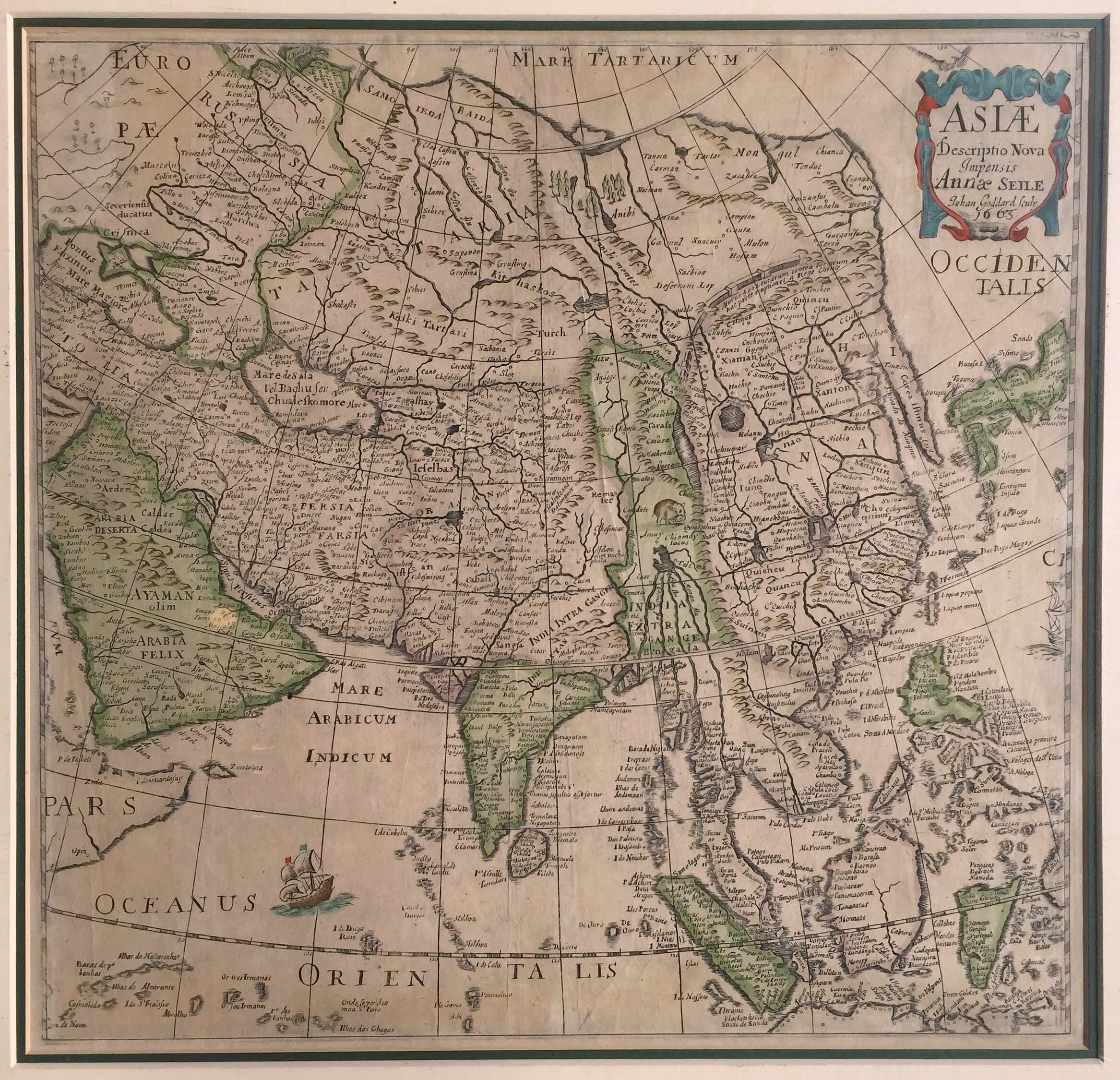 Antique Map of Asia by Goddard (c.1663)