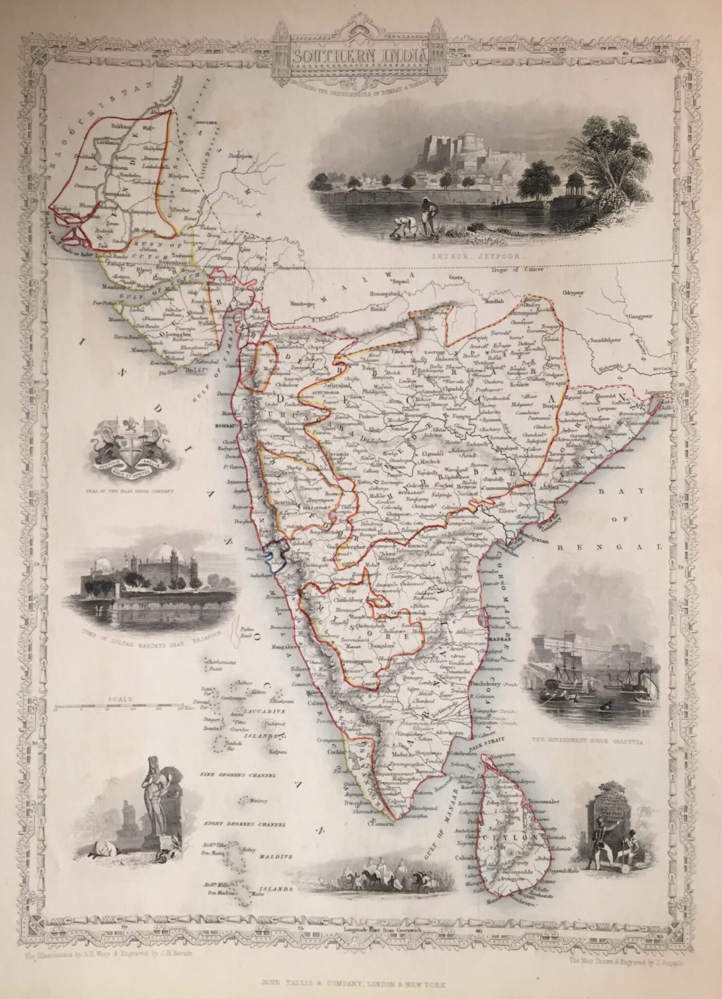 Antique Map Southern India by Tallis (c.1850)