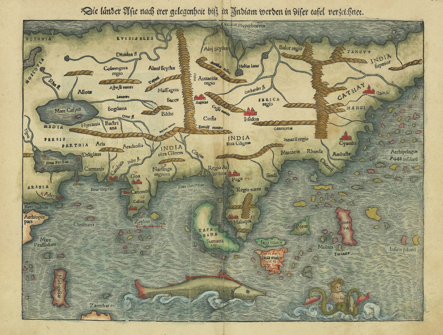 Antique Woodcut Map of Asia  by M nster c 1550 SOLD 