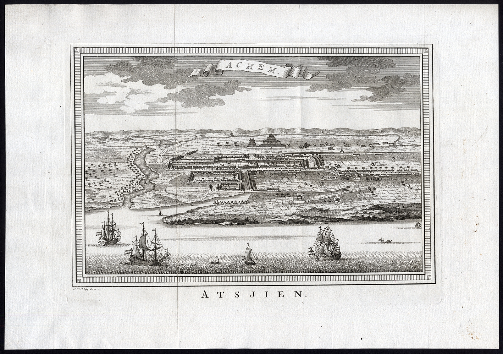 Antique Print of Atjeh by Van der Schley (1756)