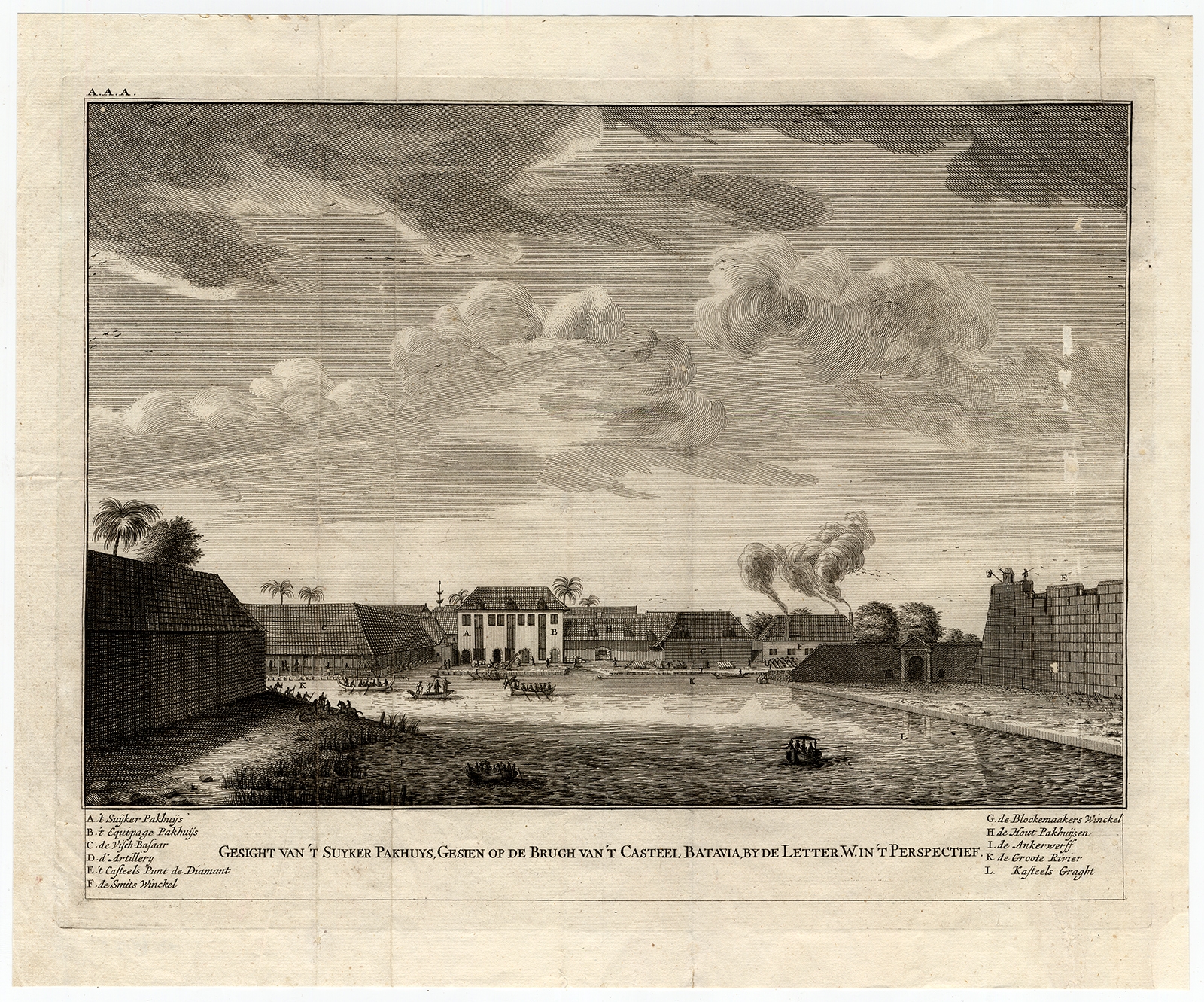 Antique Print of the Sugar Warehouse of Batavia by Valentijn (1726)