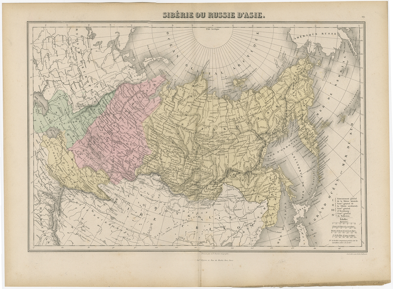 Russia in Asia Old Antique vintage map 1800s Tallis Reprint 1851c Siberia 