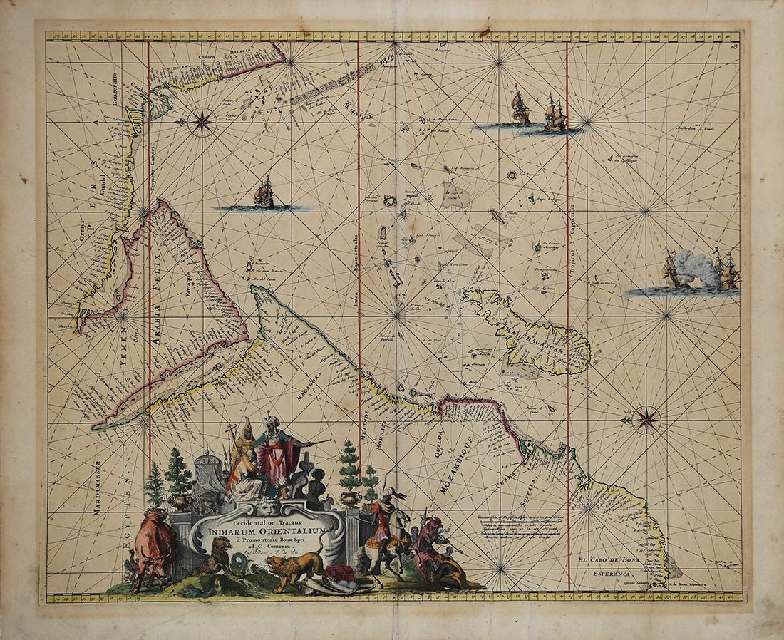 Sea Chart of Indian Ocean and coasts of Africa - De Wit (c.1675)