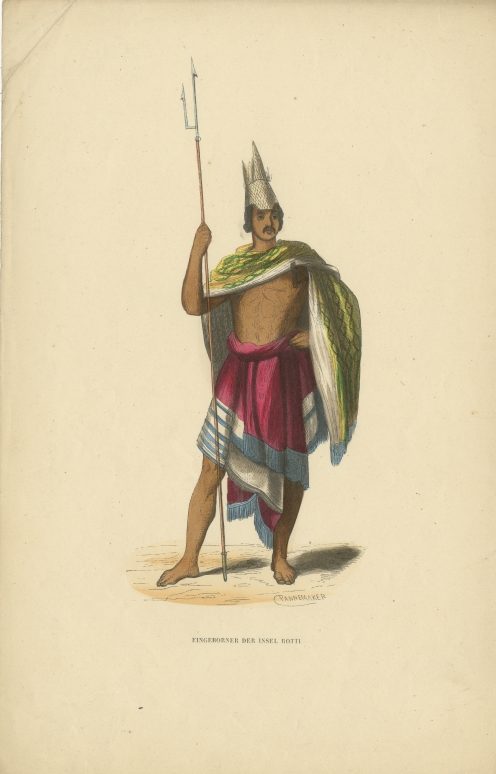 Antique Print of an Inhabitant of Rote Island by Berghaus (c.1845)