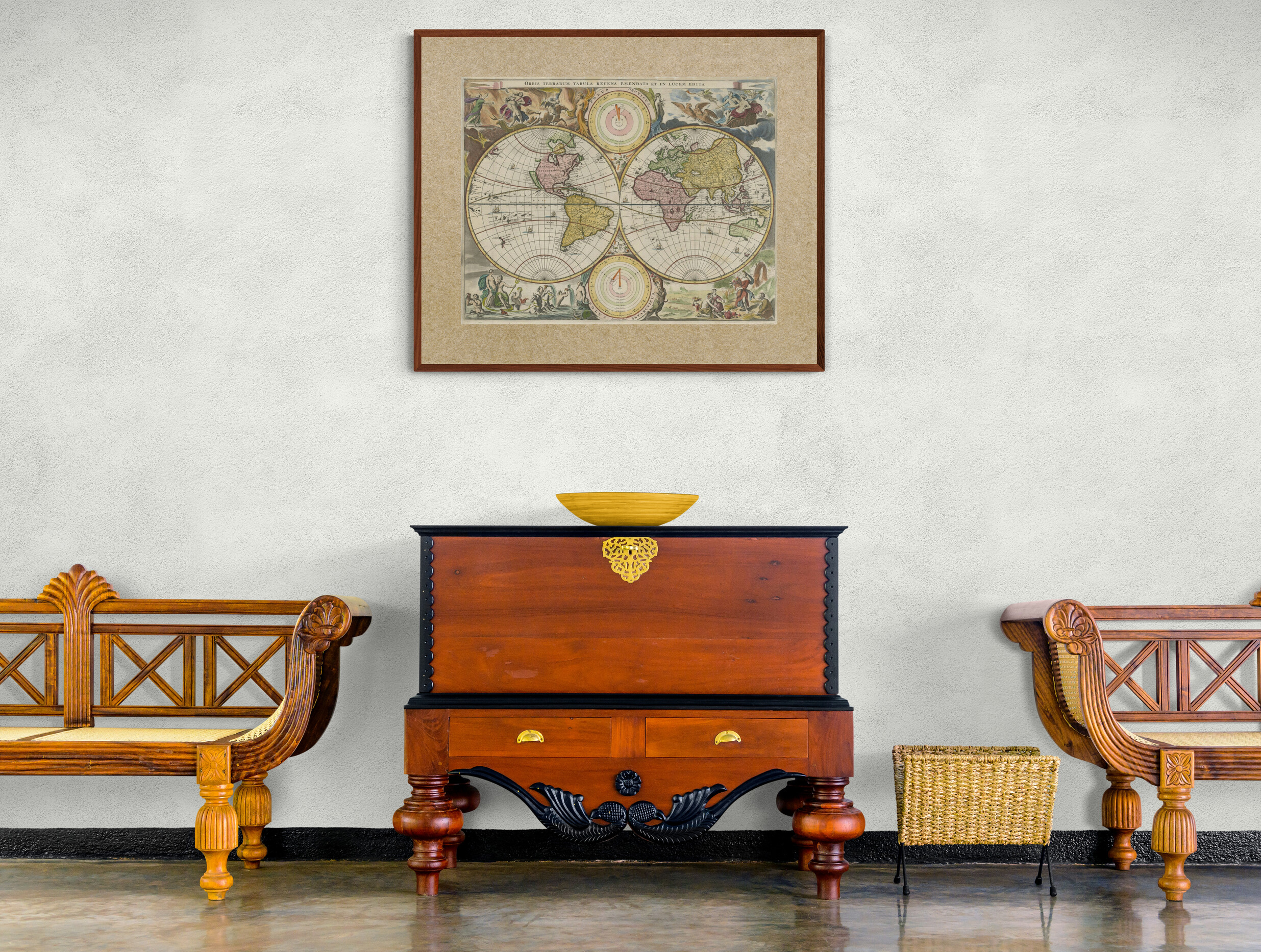 Interior Mockup with Antique World Map